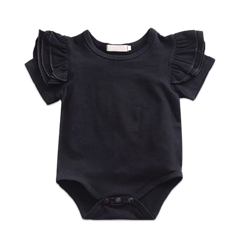 Black short sleeve Боди для маленьких девочек; милый комбинезон с длинными рукавами; одежда для маленьких девочек с оборками; трико для малыша; повседневная одежда для маленьких девочек - Цвет: Black short sleeve