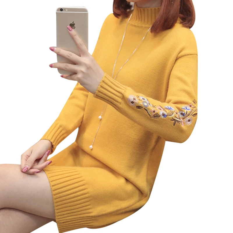 

High collar thickening women's sweater new sweater woman winter 2019 fashion loose long paragraph bottoming knit bag hip dress