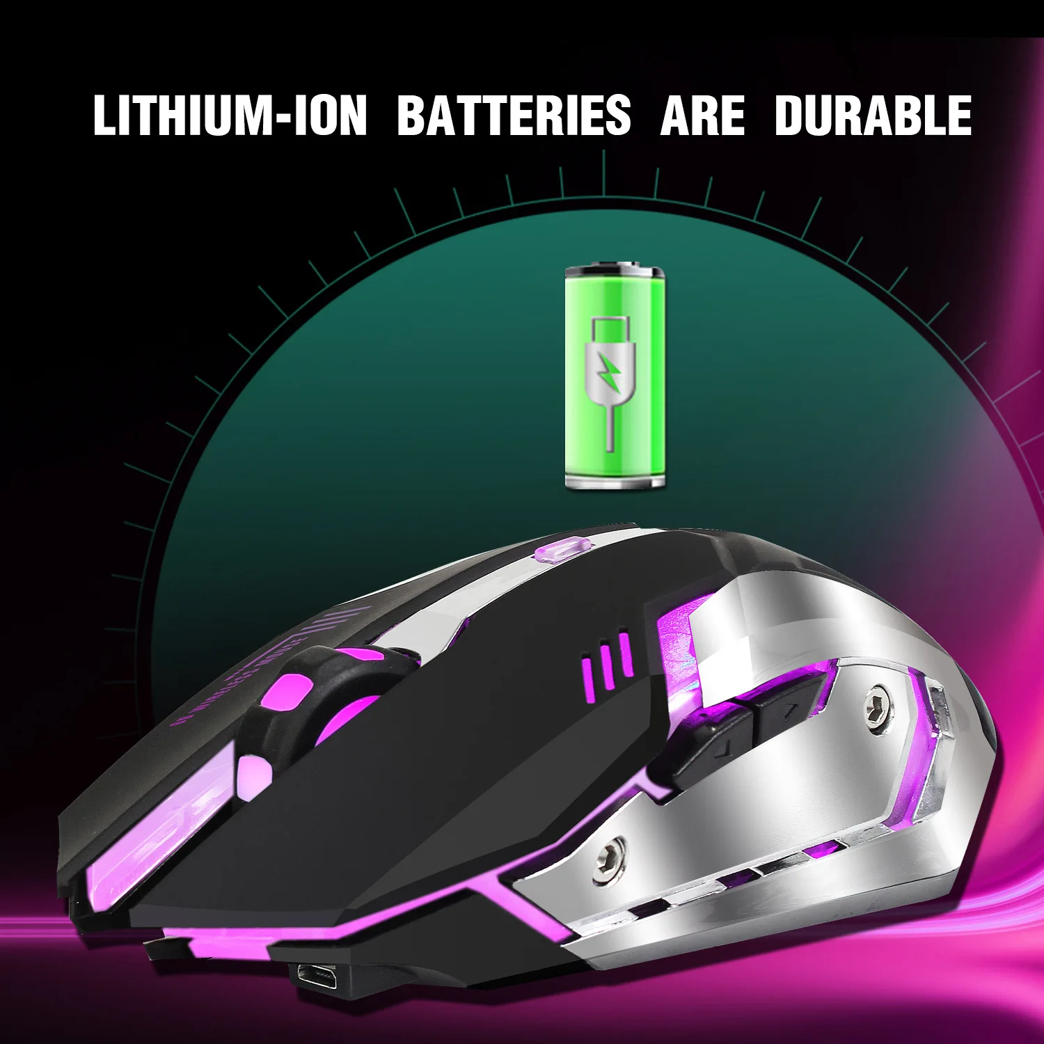 Colorful Luminous Game Mouse 2.4G Rechargeable Wireless Mouse with Built-in 600mA