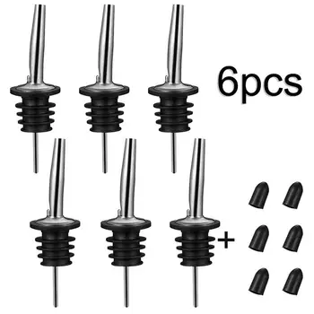 

6pcs/Set Dust-Proof Anti-drop Stainless Steel Oil Wine Pourers Long Tube Liquor Bottle Dispenser With Cap Cap Barware Bar Tools