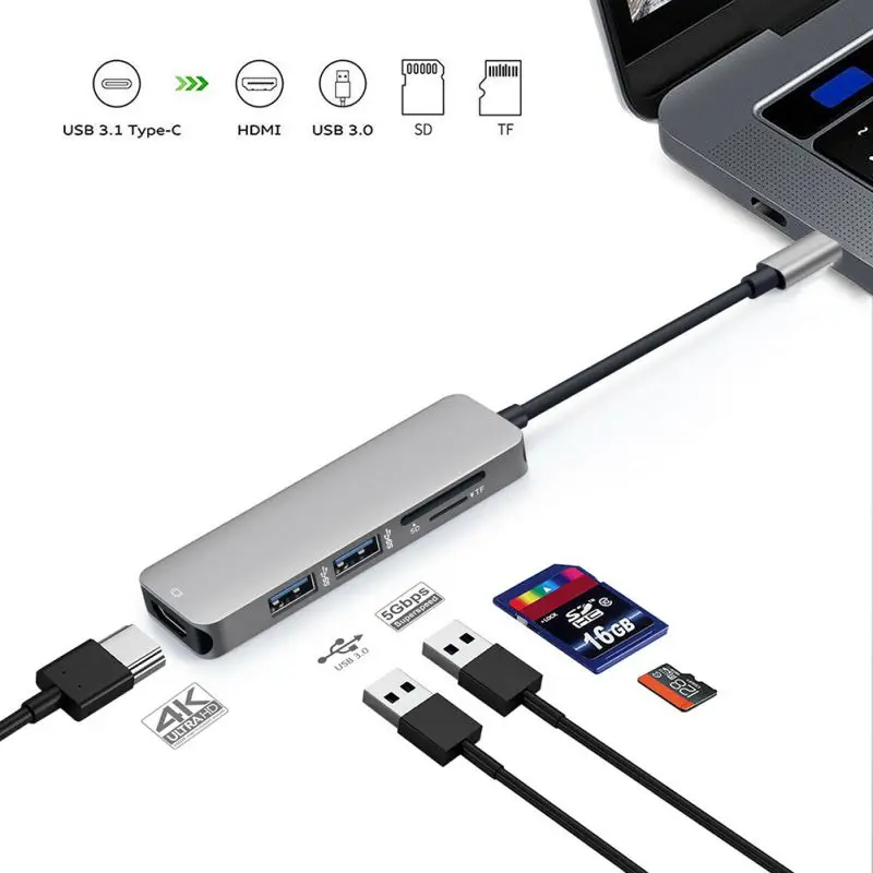 Многофункциональный кард-ридер тип-c к HDMI UHD тонкий USB-C микро/безопасные цифровые карты памяти адаптер концентратор кабель