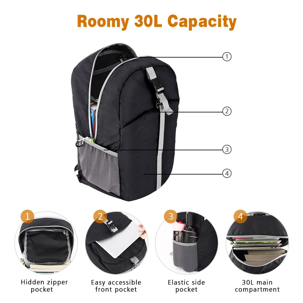 MoKo упакованный дорожный рюкзак небольшой 30L легкий складной водостойкий