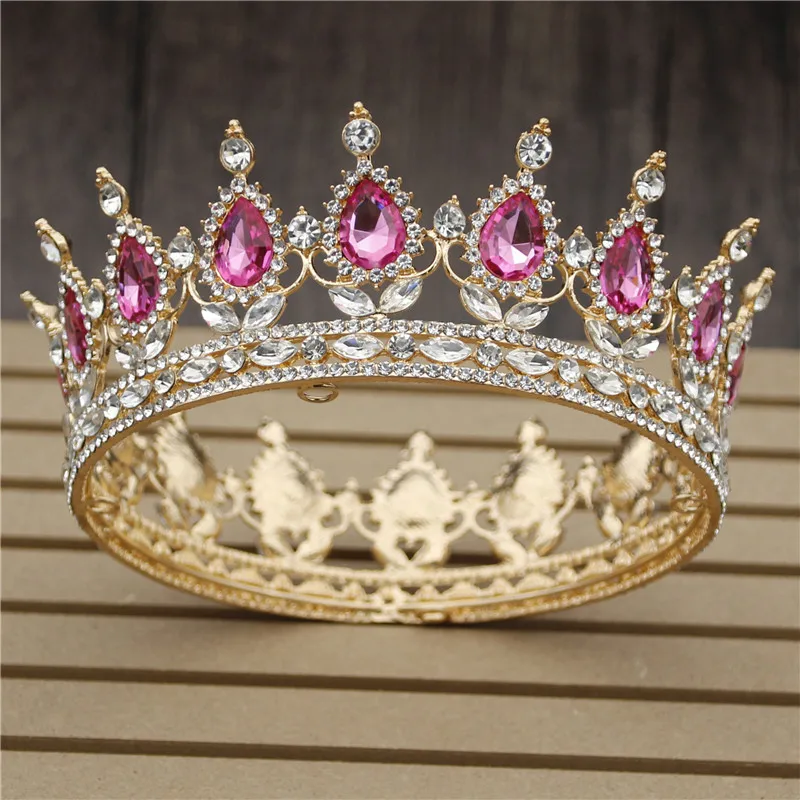 Gold Rose Pink Великолепный розовый свадебный венец со стразами розовое золото цветок диадемы и короны королевская Королева Король свадебная диадема украшения для волос - Окраска металла: Gold Rose Pink