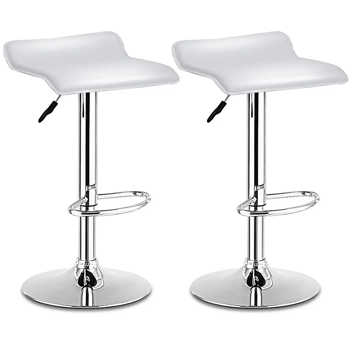 

Costway Set Of 2 Swivel Bar Stools Adjustable PU Leather Backless Dining Chair White