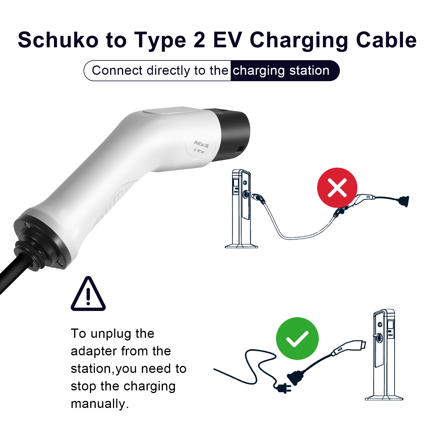 EV Connector 16A Type 2 Male Plug to Schuko socket EV Charging