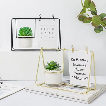 

Nordic Ceramic Succulent Flower Pot Metal Bracket Ornament Desktop Photo Frame Postcard Clip Message Note Holder Home Decoration