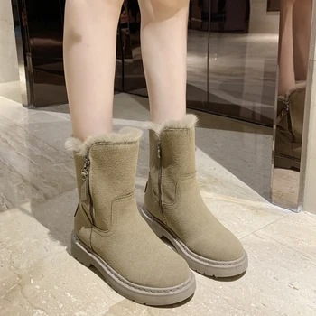 

Suede Snow Boots Women Mid Calf Boots Platform Chunky Short Boots Women Shoes Winter Warm Plush Shoes Botines Mujer 2020
