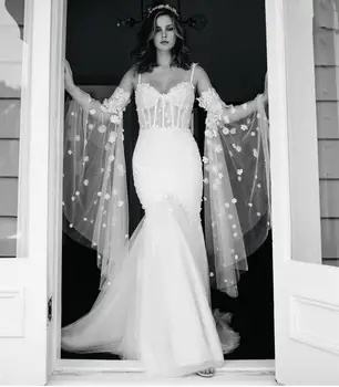 

Bohemian Wedding Dress 2020 Off Shoulder Sweetheart Backless Batwing Mermaid Bridal Gowns Short Sleeve Gorgeous robe de mariee