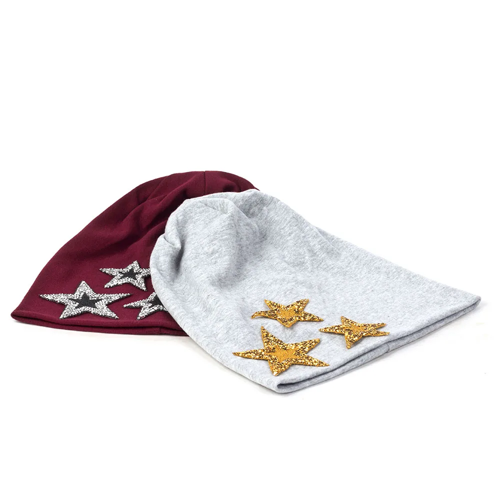 Women Winter Slouchy Fashion Skullies Beanies Star Rhinestones Cotton Hats For Ladies Female Fashion Baggy Solid Color Caps