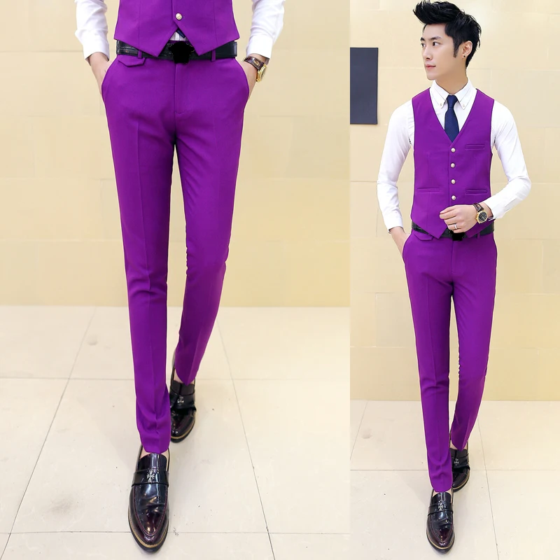 Nice Men Boutique Cotton Fashion Pure Color Wedding Dresses Suit Pants / Male Premium Brand Slim Business Suit Pants Trousers