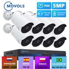 MOVOLS-Kit de cámara POE para exteriores, sistema de seguridad IP de 8 canales con audio bidireccional, 5MP CCTV, AI, H.265, P2P, conjunto de videovigilancia NVR