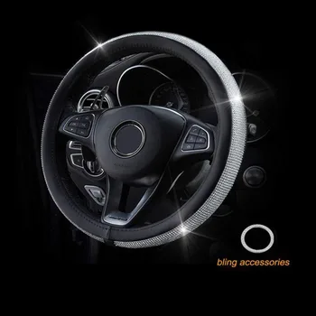 

Crysta Rhinestone Car Leather Steering Wheel Covers Cap Steering Wheel Crystal Cover Auto Car Interior Accessories 2020