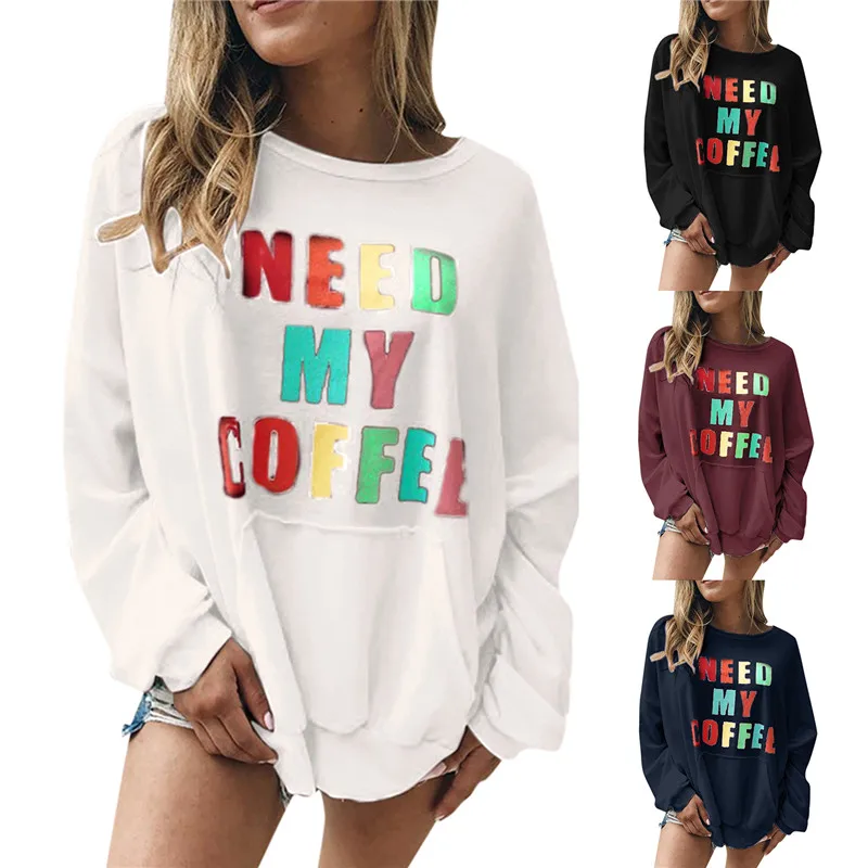 

Letter Printed Hoodies Sweatshirt Women Pullovers Casual Crew Neck Hoody Tops Long Sleeve O-Neck Tracksuits Plus Size Clothing