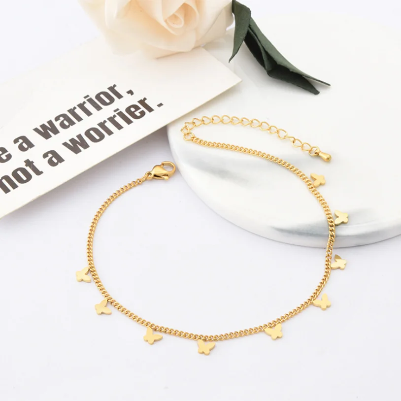 Ankle Chains 316L Stainless Steel Fashion Jewelry Minimalism Casual Gold Color Many Butterflies Charm Chain Anklet For Women Tobilleras