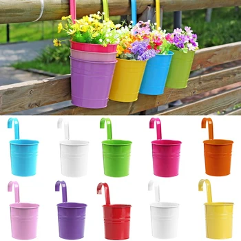 

Garden Supplies Hanging Vase Wrought Iron Flower Barrel Balcony Pots Planters Wall Hanging Bucket color randomly