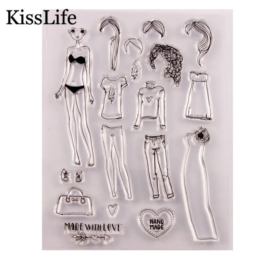 

1 Sheet Fashion Women Clothes Pants Wig Handbag Clear Rubber Stamps for Scrapbooking Card Making Christmas Stamps
