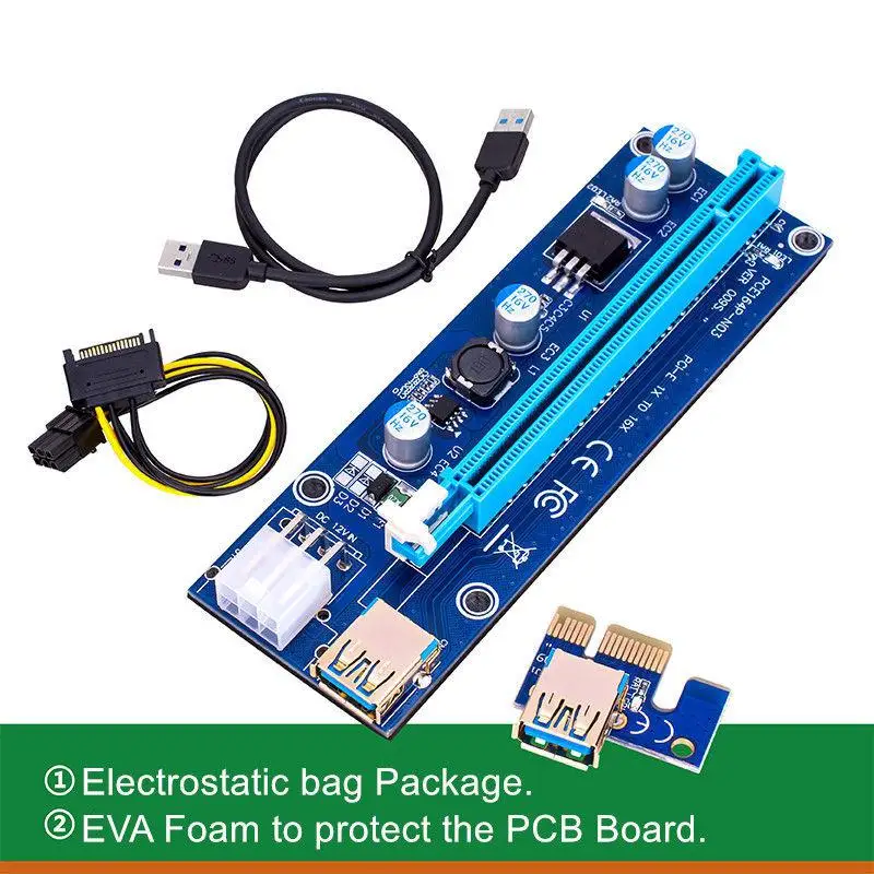 VER009S светодиодный PCI-E Riser 1Xto16X USB3.0 Графический кабель-удлинитель PCI-E 1X Riser Board 15pin разъем питания R20