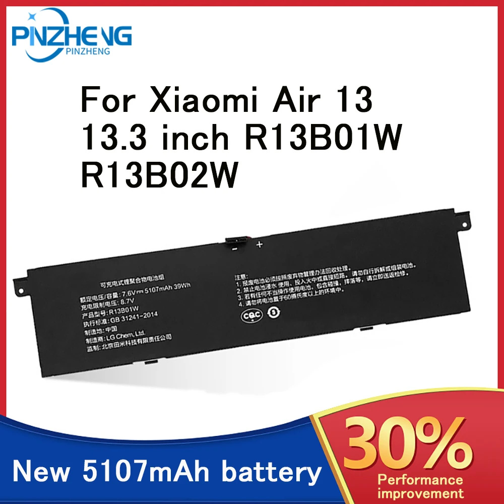 

PINZHENG 7.6V 5107mAh Laptop Battery New R13B01W R13B02W Laptop Battery For Xiaomi Mi Air 13.3 Series Laptop-Tablet PC 39WH