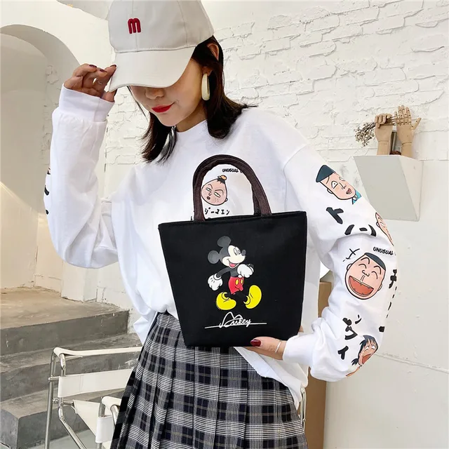 New Disney Cartoon Canvas Bag Cute Simple Women Shopping Handbag Fashion Creative Mickey Mouse Lunch Box Girl Birthday Gift 6