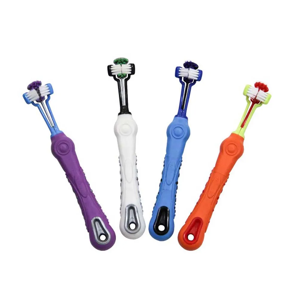 Трехсторонний зубная щетка для животных Собака кисточки дополнение неприятного