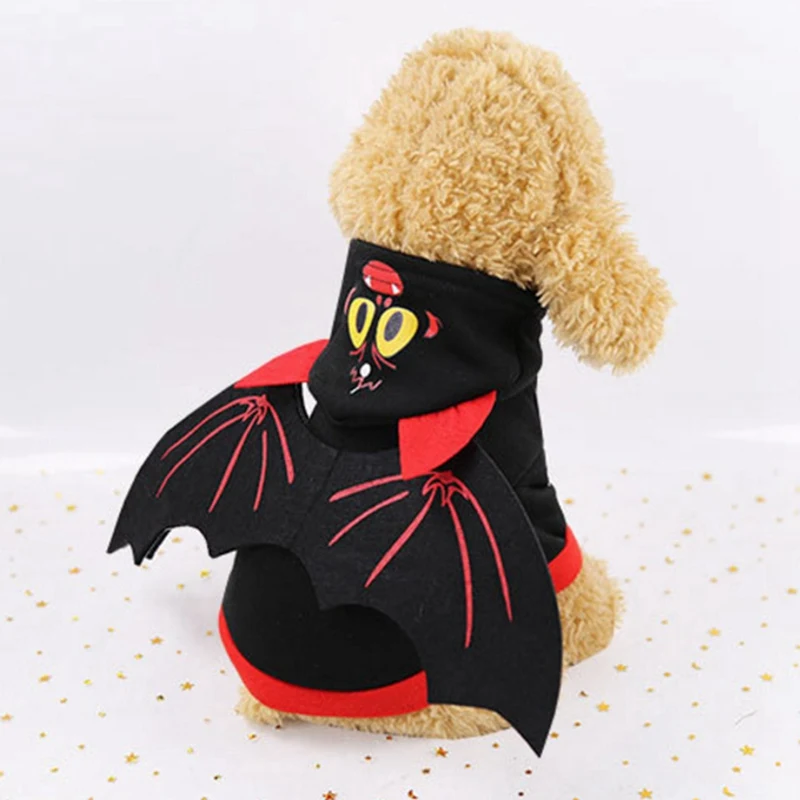 Домашние собаки кошки Хэллоуин Косплей Теплый костюм щенок Забавный летучая мышь шаблон с капюшоном одежда с крыльями костюм для животного