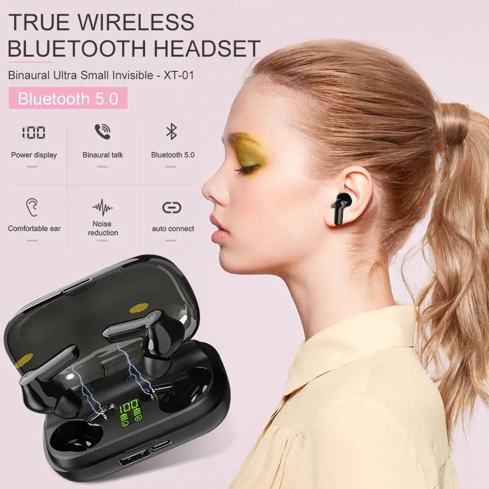 XT 01 TWS Wireless Earphones Blutooth5 0 Noise Cancelling Headset 9D Stereo Sound Music In ear Earbuds For iPhone Samsung Xiaomi