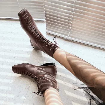 

INS hot Women ankle boots Genuine Leather 22-24.5 cm Europe and America Motorcycle boots spring and autumn boots fashion