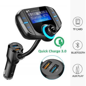 

Konrisa QC 3.0 Quick Charger Car Bluetooth FM Transmitter Modulator A2DP Music Player Adapter Handsfree Car Kit AUX TF Card Slot