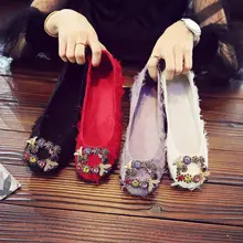 Обувь с украшением в виде кристаллов элегантные Женские туфли-лодочки с мехом, без каблука, женская обувь с закрытым носком; обувь на плоской подошве; большие размеры женские Стразы декоративные квадратные Ботинки с пряжками