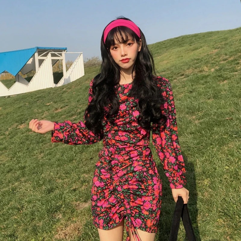 Vintage Style Print Bandage Bodycon Dress Woman Fashion Brand Ulzzang Vestido Curto Evening Party Dresses Moda Feminina New | Женская