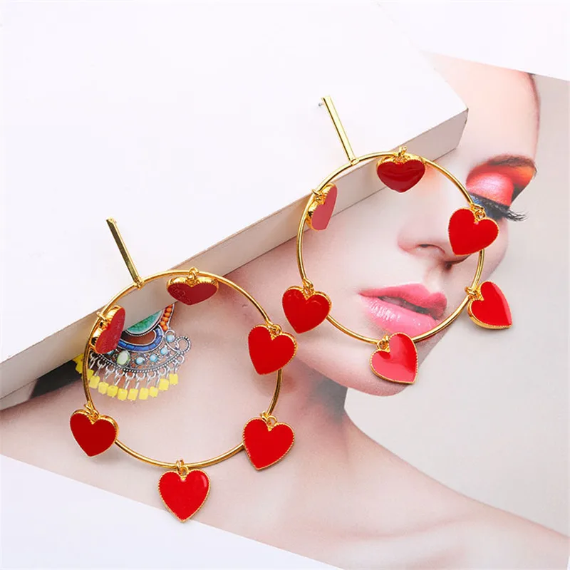 Donarsei новые модные серьги с большим сердцем для женщин неправильные красные губы злые глаза висячие серьги Boho ювелирные изделия