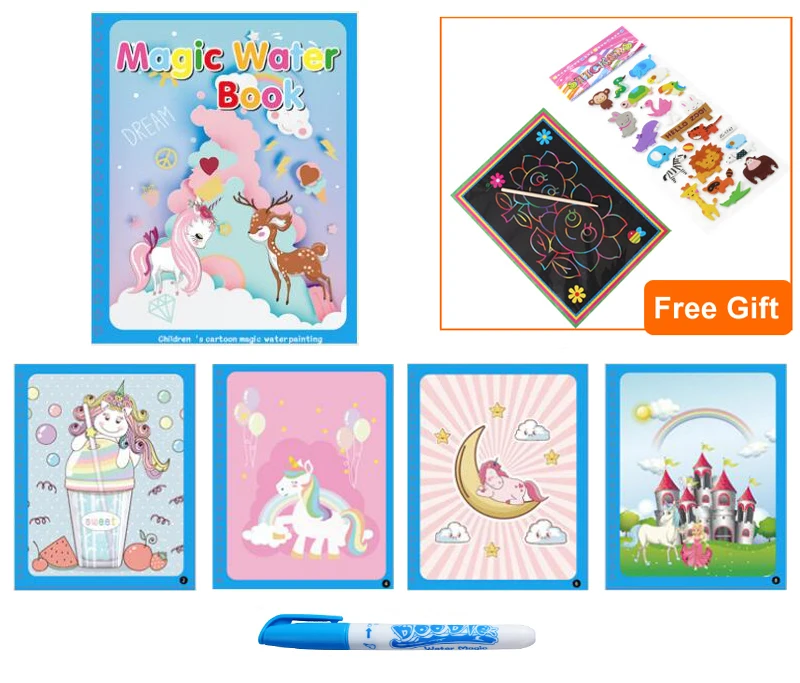 Монтессори раскраска каракули и волшебная ручка живопись доска для рисования детей игрушки волшебная вода рисование книга подарок на день рождения GYH - Цвет: Unicorn 1TZ1GGH