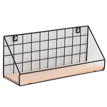 

GTBL Nordic Wooden Iron Storage Shelf Living Room Kitchen Bathroom Sundries Storage Holders Non-Slip Wall Hanging Home Decoratio
