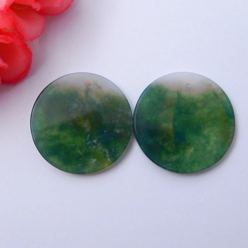 

Natural Gems Moss Agate Handmade Earrings Pairs Beads,25x3mm,7g
