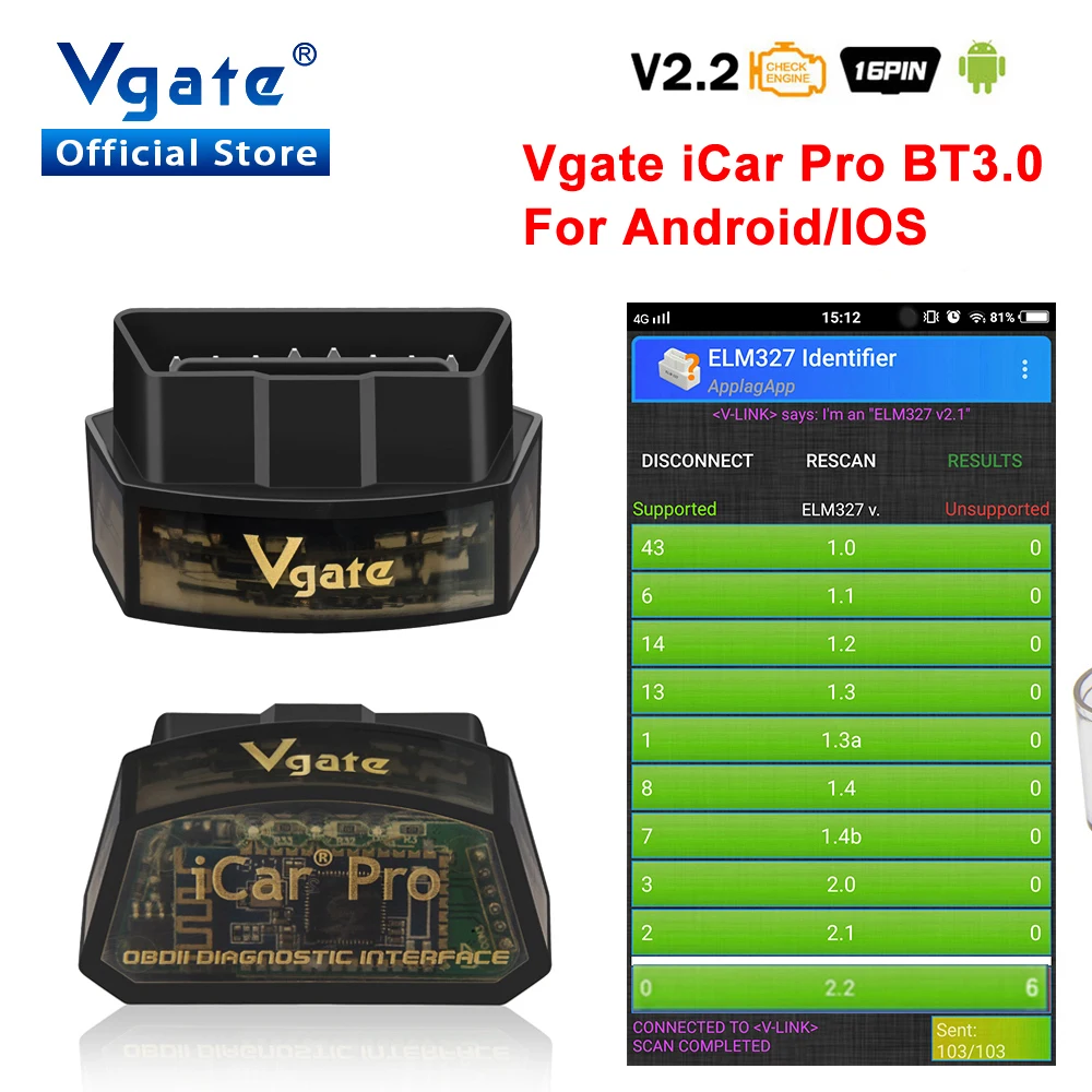 Vgate iCar pro ELM 327 Bluetooth OBD2 сканер диагностики автомобиля elm327 сканирующий инструмент