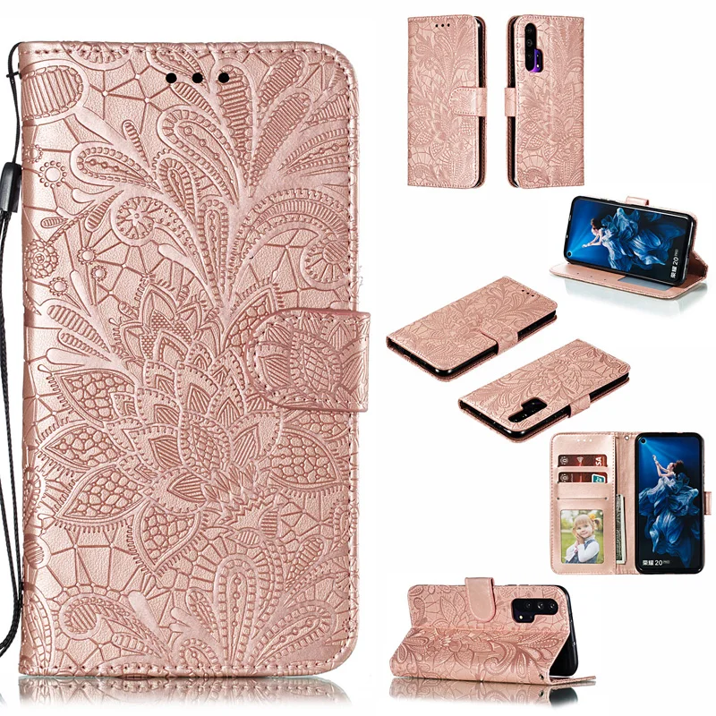 Кожаный чехол-книжка с кружевными цветами для huawei honor 20 Pro, чехол для honor 20 Lite HRY-LX1T 10I, чехол для honor 20 с магнитным бумажником