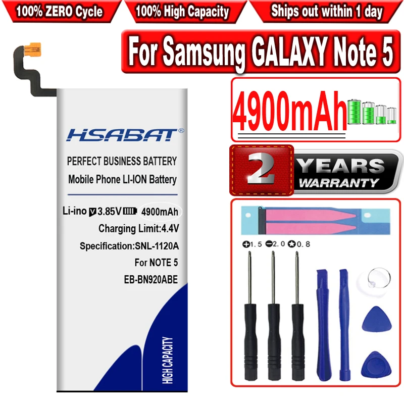 Аккумулятор HSABAT 4900 мАч для Samsung GALAXY Note 5 аккумулятор N9200 N920t Project Noble N920c Note5 EB-BN920ABE N9208