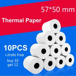 Thermal paper 57x 50mm 10+2rolls Cash register 58mm POS printer 10m long mobile bluetooth  for Paperang & Peripage Mini Printer