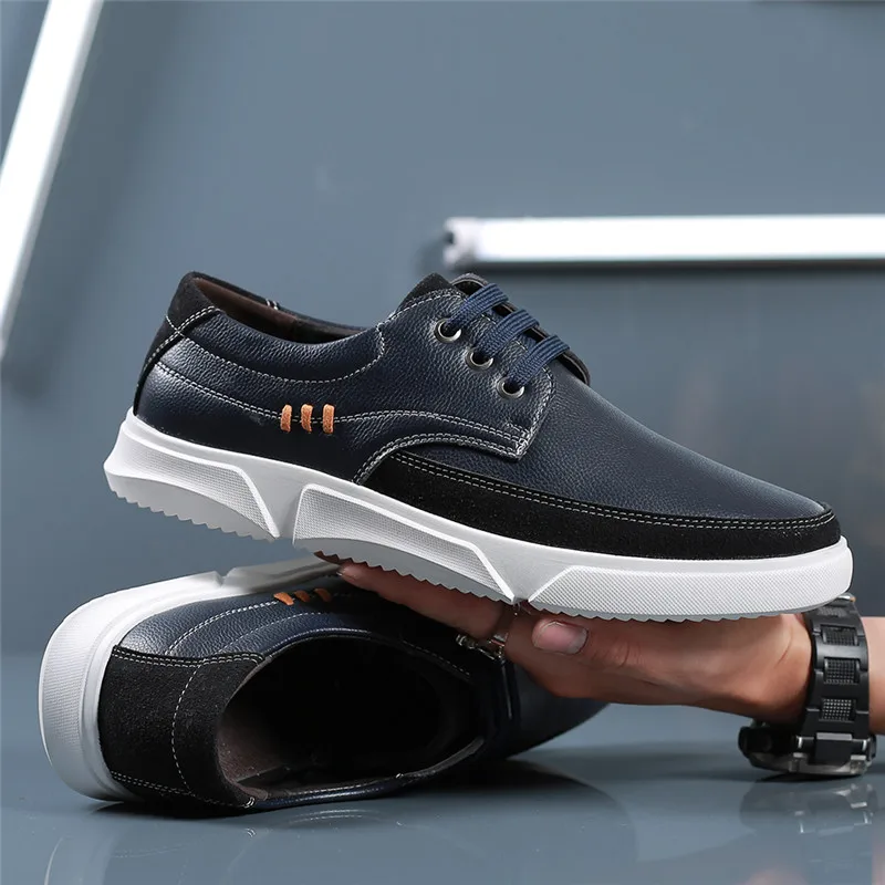

Yomior New Spring Summer Fashion Soft Leather Men Shoes Lace-Up Loafers Flats Work Breathable Sneakers Casual Shoes Black Blue