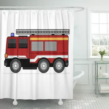 

Red Engine Fire Truck Aid Assist Big Burning Car Shower Curtains Waterproof Polyester Fabric 60 x 72 inches with Hooks
