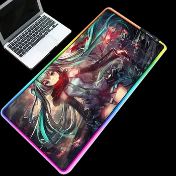 

XGZ Anime Girl RGB Hatsune Miku Pattern Big Mouse Pad LED Cool Edge Light High Quality Keyboard Mat PC Mouse Carpet Desk Mat
