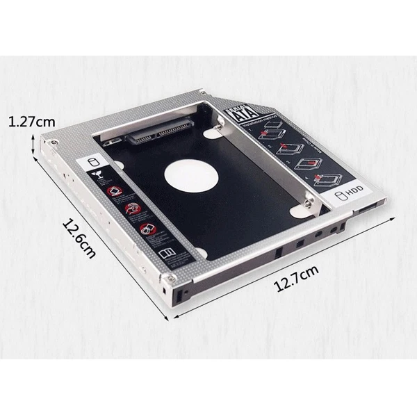 Алюминиевый 2-й дополнительный жесткий диск HDD Caddy 12,7 мм 9,5 мм SATA 3,0 Optibay 2,5 ''SSD DVD cd-rom переходник в корпусе корпуса жесткого диска - Цвет: 12.7mm HDD Caddy