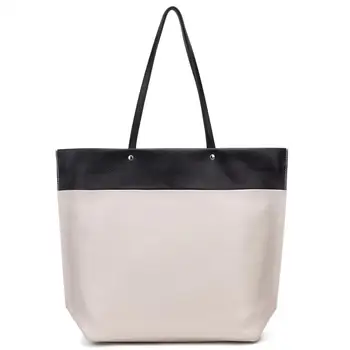 

GIONAR RFID Leather Tote Bag Zipper Closure Off White Black Color Block Purses Handbags Designer Shoulder Bag