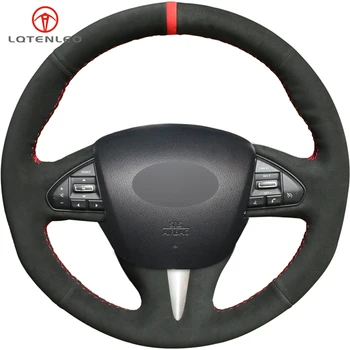

LQTENLEO Black Suede Hand-stitched Car Steering Wheel Cover For Infiniti Q50 Q50L 2013 2014 2015 2016 2017 QX50 2015 2016 2017