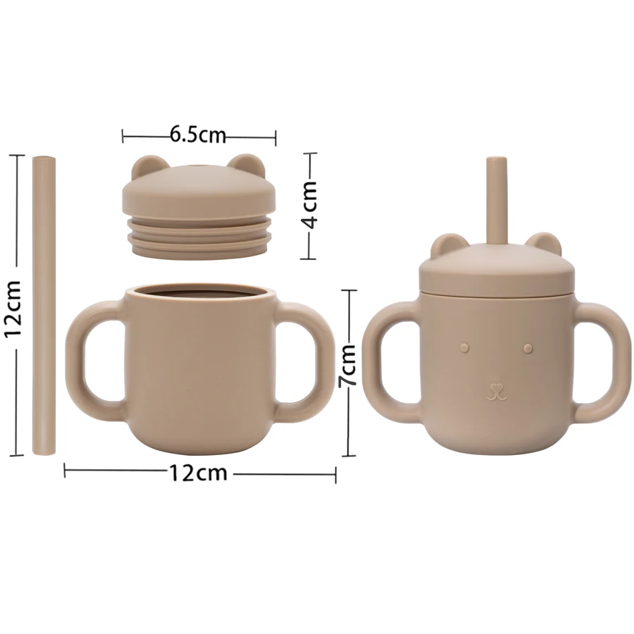 Cartoon Bear Baby Drinking Cup Double Handle Straw Feeding Cup BPA Free Soft Silicone Learn To Drink Cup  Newborn Accessories 5