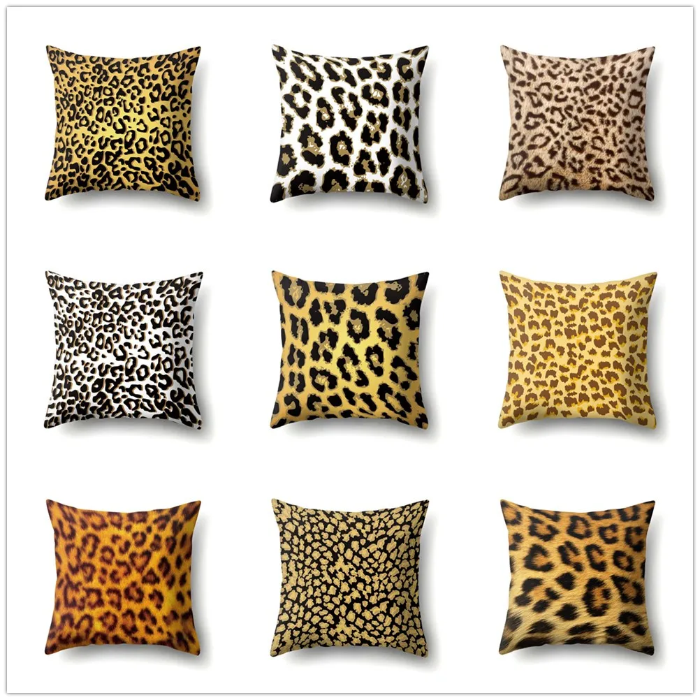 

Leopard Pattern Polyester Cushion Cover for Sofa Couch Bedroom Decorative Pillow Case Wild Style Home Living Room Decor 45x45cm