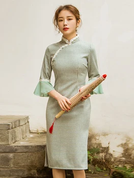 

Fashion temperament improved version of the young girl retro Chinese style cheongsam women's dress thin dress