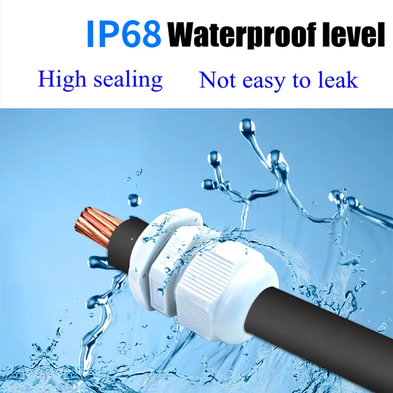 Description Picture 5 of item5/10pcs Waterproof Cable Gland Connector IP68 White Black Nylon Plastic Metric Cable M12  M16 M20 for 6-11mm Cable