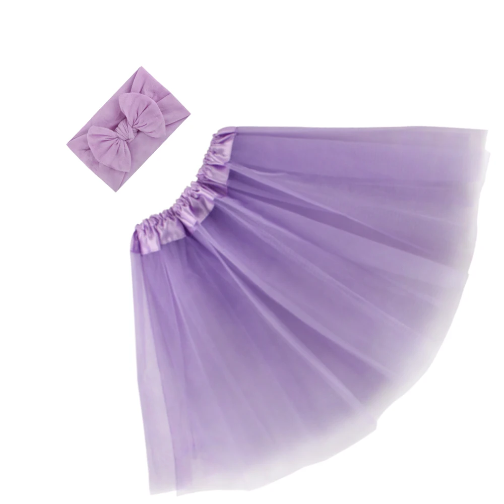 Милая юбка-пачка для новорожденных девочек и повязка на голову, костюм для фотосессии - Цвет: Фиолетовый