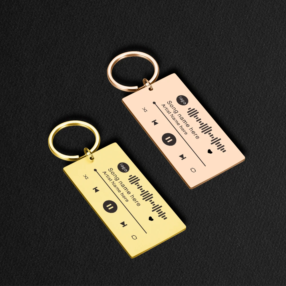 Keychain Jewelry Engraving Keyring Custom Music-Rings Spotify-Code Personalized Stainless-Steel